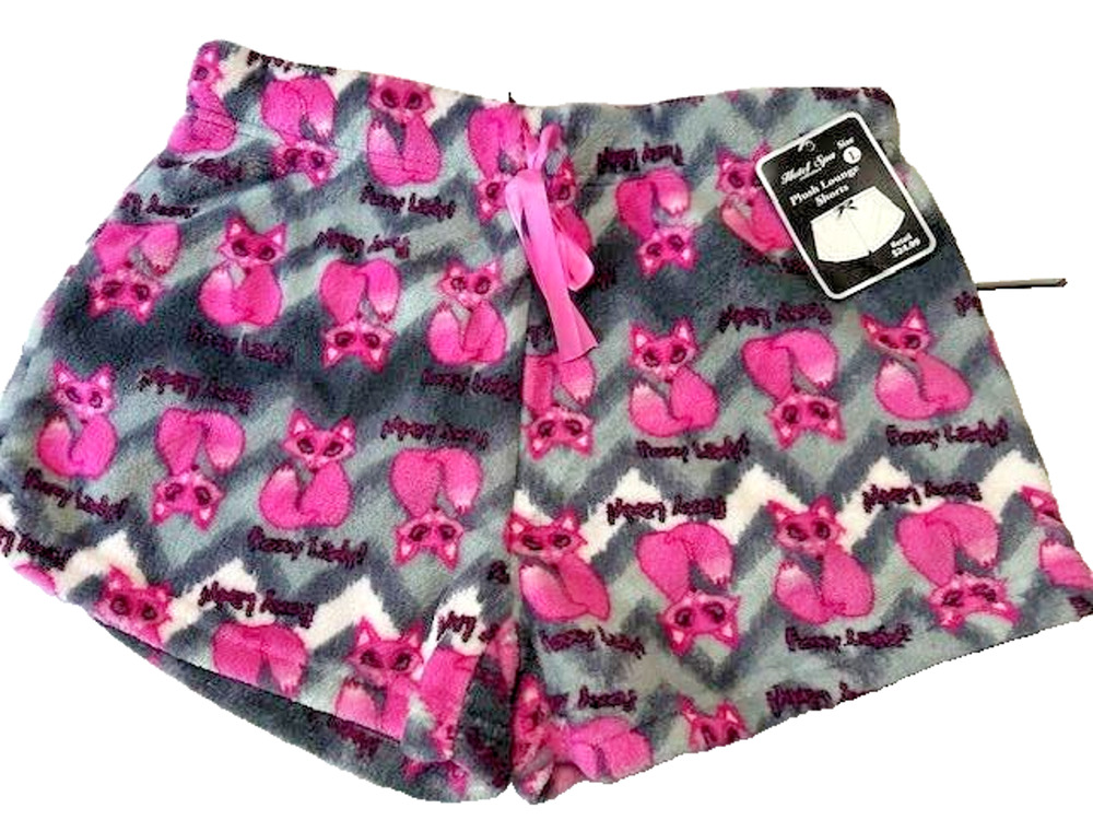 NWT Hotel Spa Collection Plush Lounge Sleep Shorts Fox Print Pink Women's L